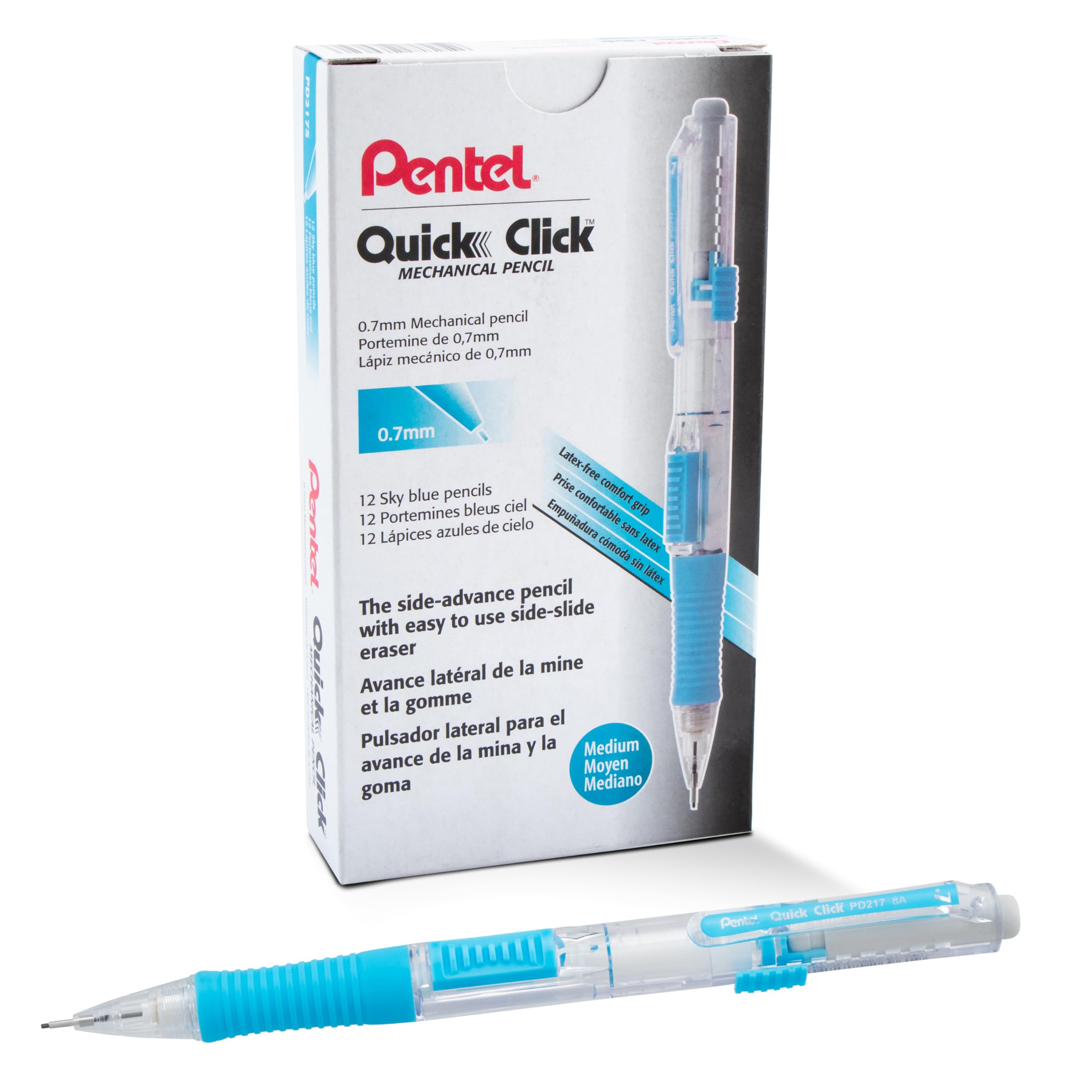 Pentel Quick Click Mechanical Pencil, (0.7mm), Medium, Gray Barrel, Box of 12 Pencils (PD217N)