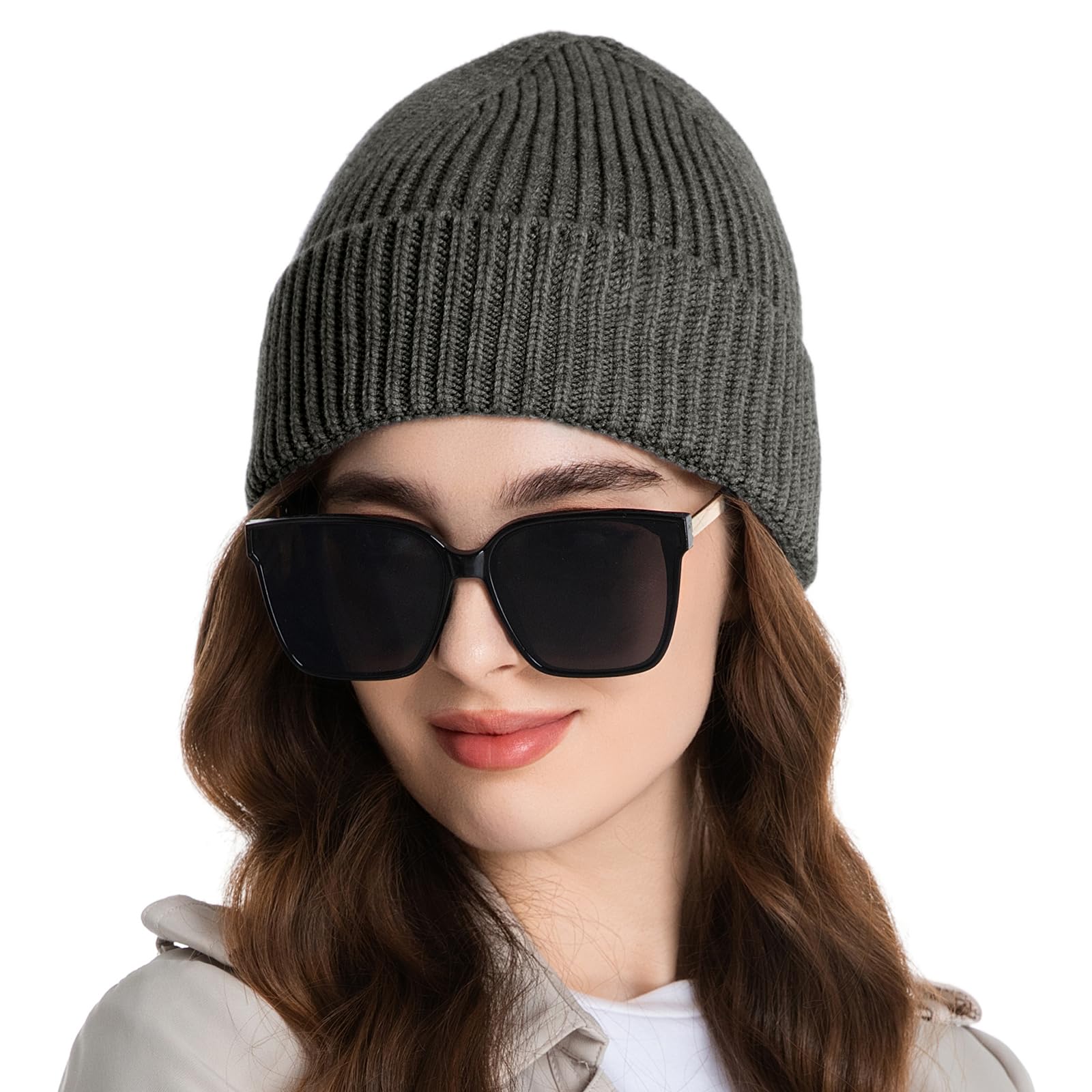 50% Wool Thick Beanie Hat for Men Women, Seamless Winter Knit Skull Cap, Cuffed Fisherman Beanie Warm Trawler Watch Cap