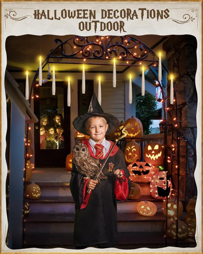 Floating Candles with Wand 10PCs - Magic Hanging Candles Halloween Decorations Flameless Taper Candles with Remote, Floating Lights Gifts for Window Home Bedroom Wedding Birthday Party Indoor Decor