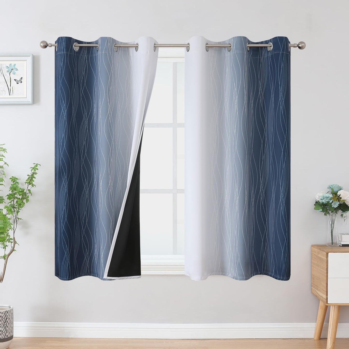 Estelar Textiler Beige and Greyish White Blackout Curtains for Living Room, Full Room Darkening Gradient Drapes for Bedroom, Thermal Insulated Ombre Grommet Curtains for Dining Room,52Wx84L,2 Panels