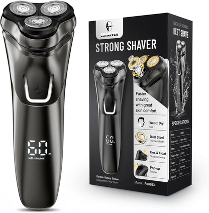 Electric Razor for Men Cordless: Wet/Dry Rotary Shaver Waterproof - USB Fast Charging & Sensitive Skin Care - Pop up Trimmer & Precision Blades Pro Black