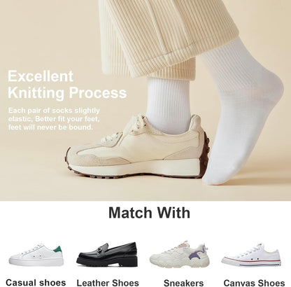 J-BOX Women Breathable Cotton Crew Socks - Cushioned Athletic Socks for Yoga, Running & Casual, 5 Pairs
