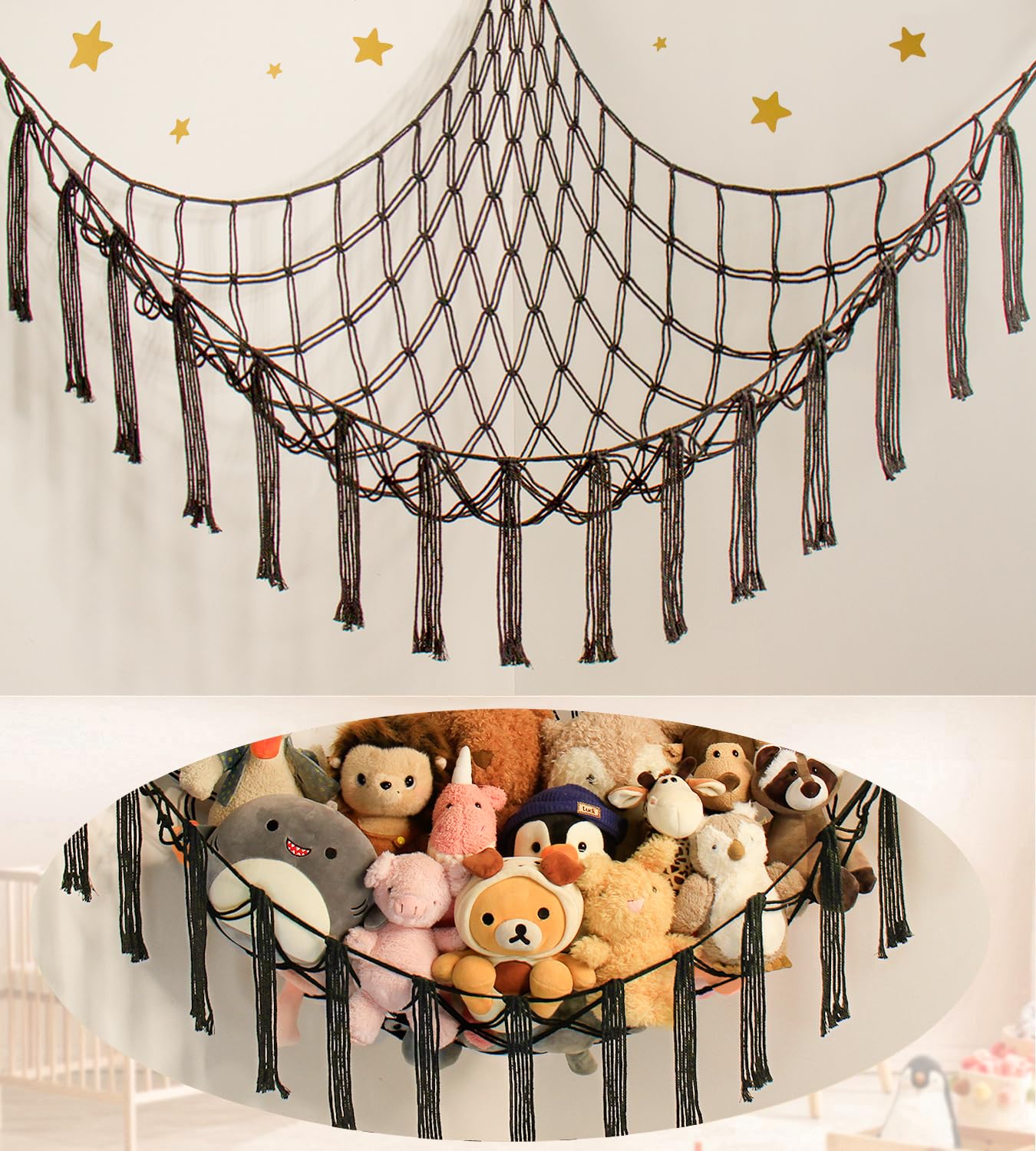 Stuffed Animal Storage Hammock or Net Corner - Large Toy Hammock Net for Stuffed Animals Room Decor - Cute Stuff Animal Organizer Plush Holder - Kids Baby Nursery Essentials Wall Bedroom Home Decor