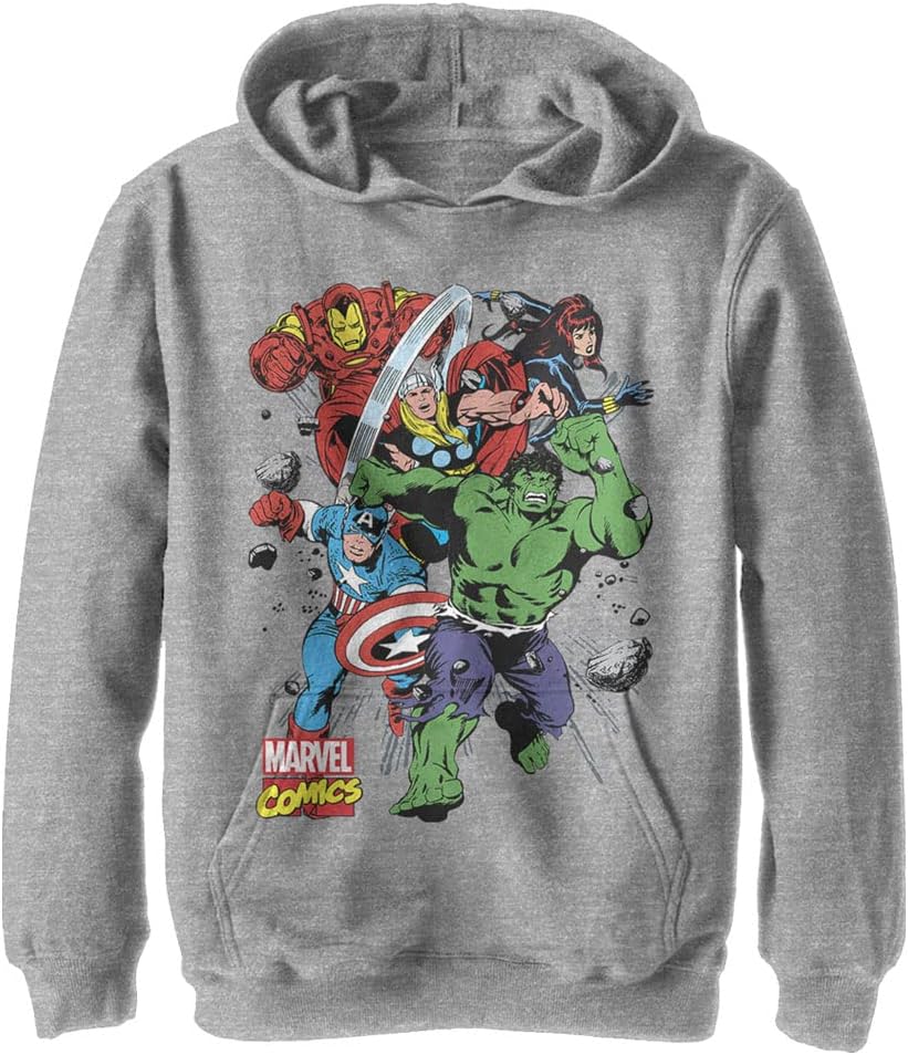 Marvel Kids' Hooded Sweatshirt with Long Sleeves and Kangaroo Pocket, Athletic Heather Color
