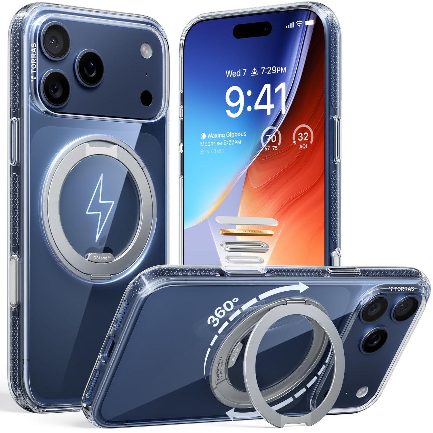 TORRAS 360 Magnetic Stand for iPhone 17 Pro Max Case, [Fit for MagSafe] [4X Military-Grade Protection] Slim Case for iPhone 17 Pro Max, 6.9", Translucent Deep Blue, Ostand O3 Fitness Series