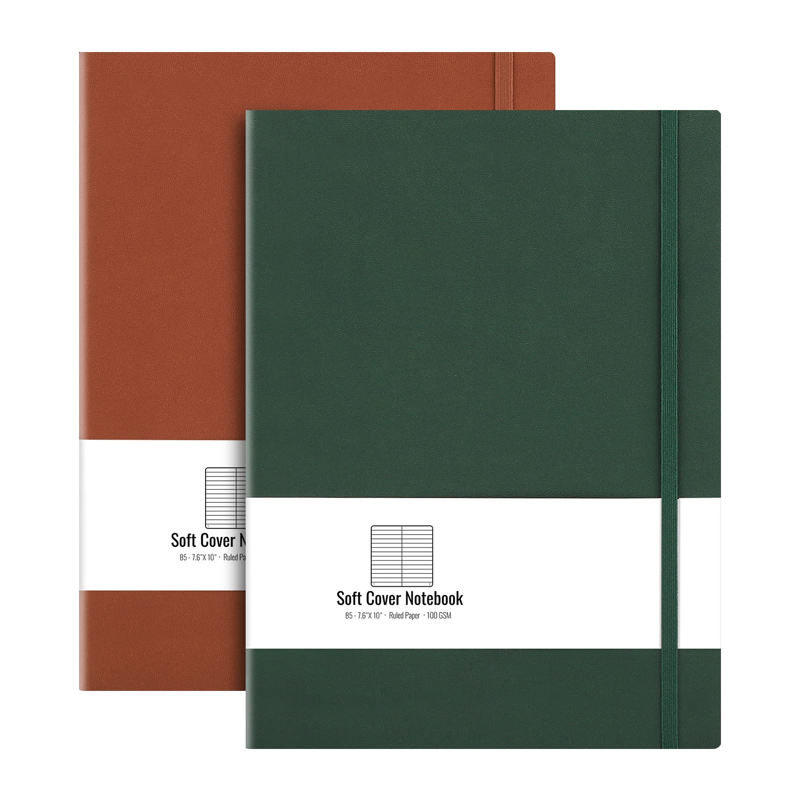 B5 College Ruled Notebook Softcover Journals(2-Pack)- AHGXG Large Composition Notebook 7.6 x 10 inch with Thick 100gsm Lined Paper, Total 408 Numbered Pages, Black Black