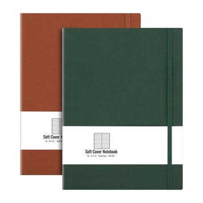 B5 College Ruled Notebook Softcover Journals(2-Pack)- AHGXG Large Composition Notebook 7.6 x 10 inch with Thick 100gsm Lined Paper, Total 408 Numbered Pages, Black Black