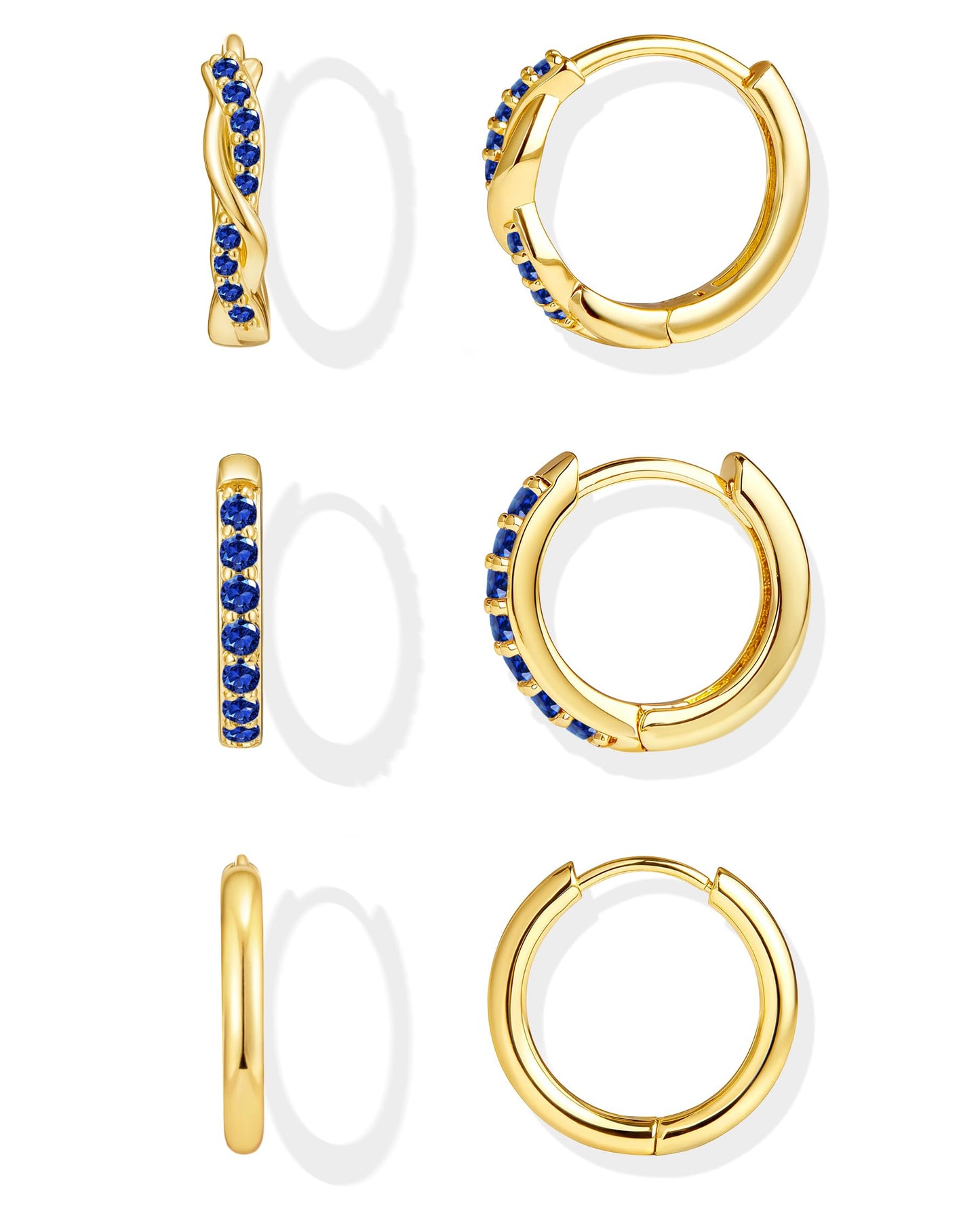 Inerney Gold Huggie Hoop Earrings Set for Women, Dainty Small Sterling Silver Earring Stacks Hypoallergenic Jewelry for Multiple Piercings, Trendy Twisted Cute Cartilage Hoops Birthstone Gift 3 Pairs