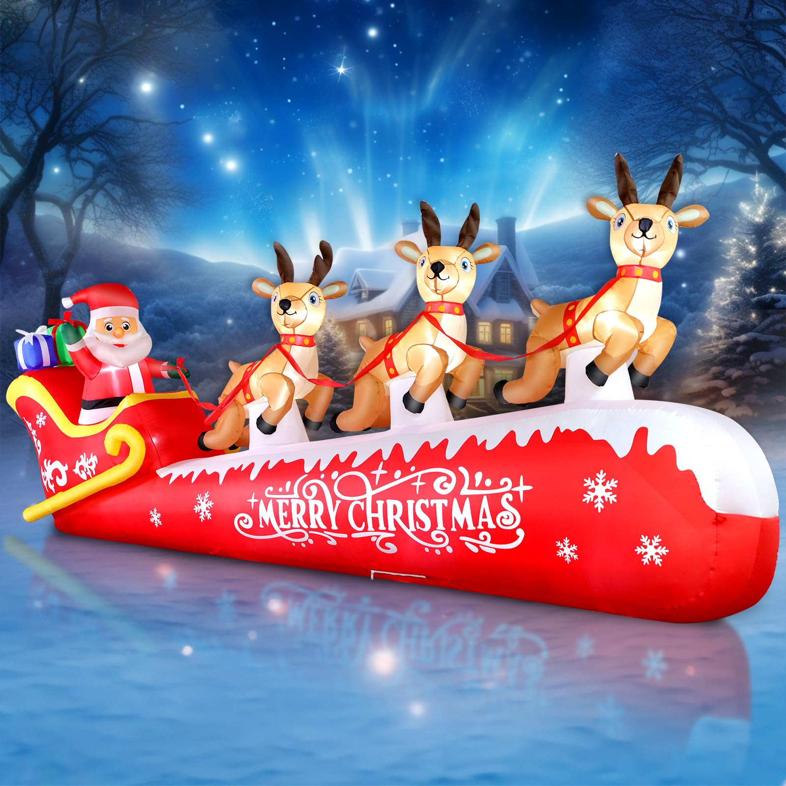 6FT Christmas Inflatable Polar Bear with Penguins Outdoor Decorations, Blow up 2 Penguins Fishing on Big Polar Bear with Bright LED Lights for Xmas Decor Outside Indoor Yard Garden Lawn Holiday Party