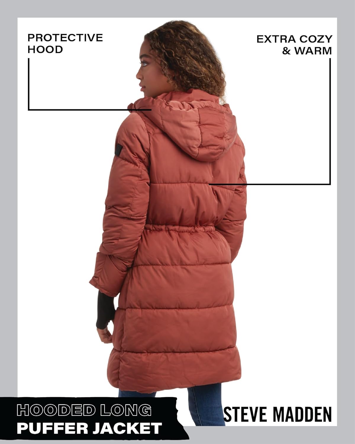 Steve Madden Womens Winter Coat - Insulated Long Hooded Quilted Parka Puffer Jacket - Warm Winter Jacket for Women