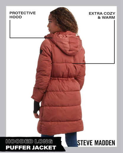Steve Madden Womens Winter Coat - Insulated Long Hooded Quilted Parka Puffer Jacket - Warm Winter Jacket for Women