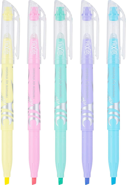Pilot, FriXion Light Pastel Erasable Highlighters, Chisel Tip, Pack of 5, Pastel Blue, Pink, Yellow, Green & Purple