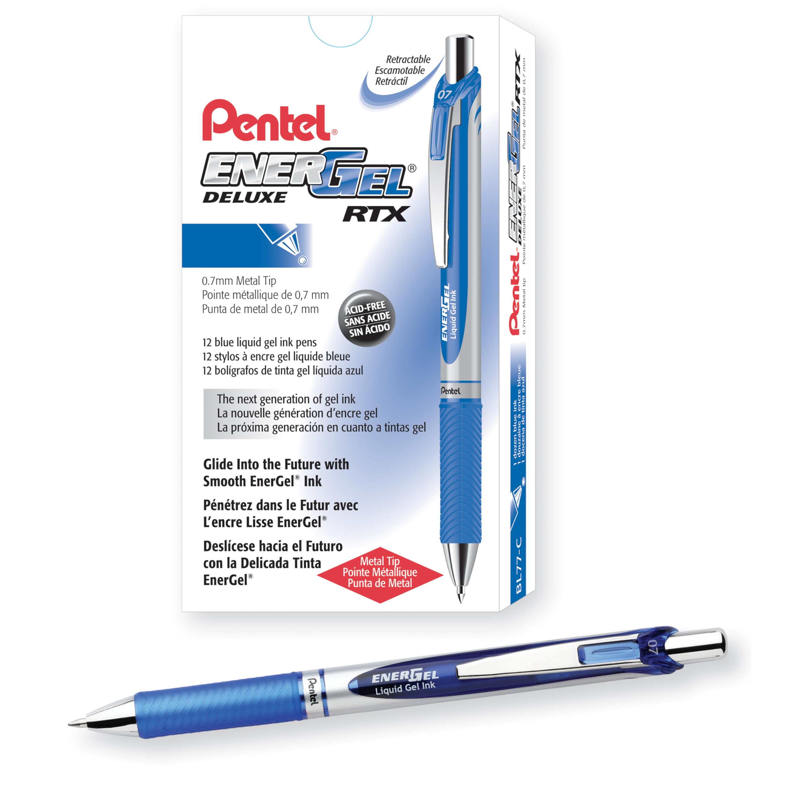 Pentel EnerGel Retractable Liquid Gel Pens, Medium Point, 0.7 mm, Silver Barrel, 12 Black Ink pens, the Ultimate writing pens, the Best Writing Pens for office, school and journaling, Pack of 12