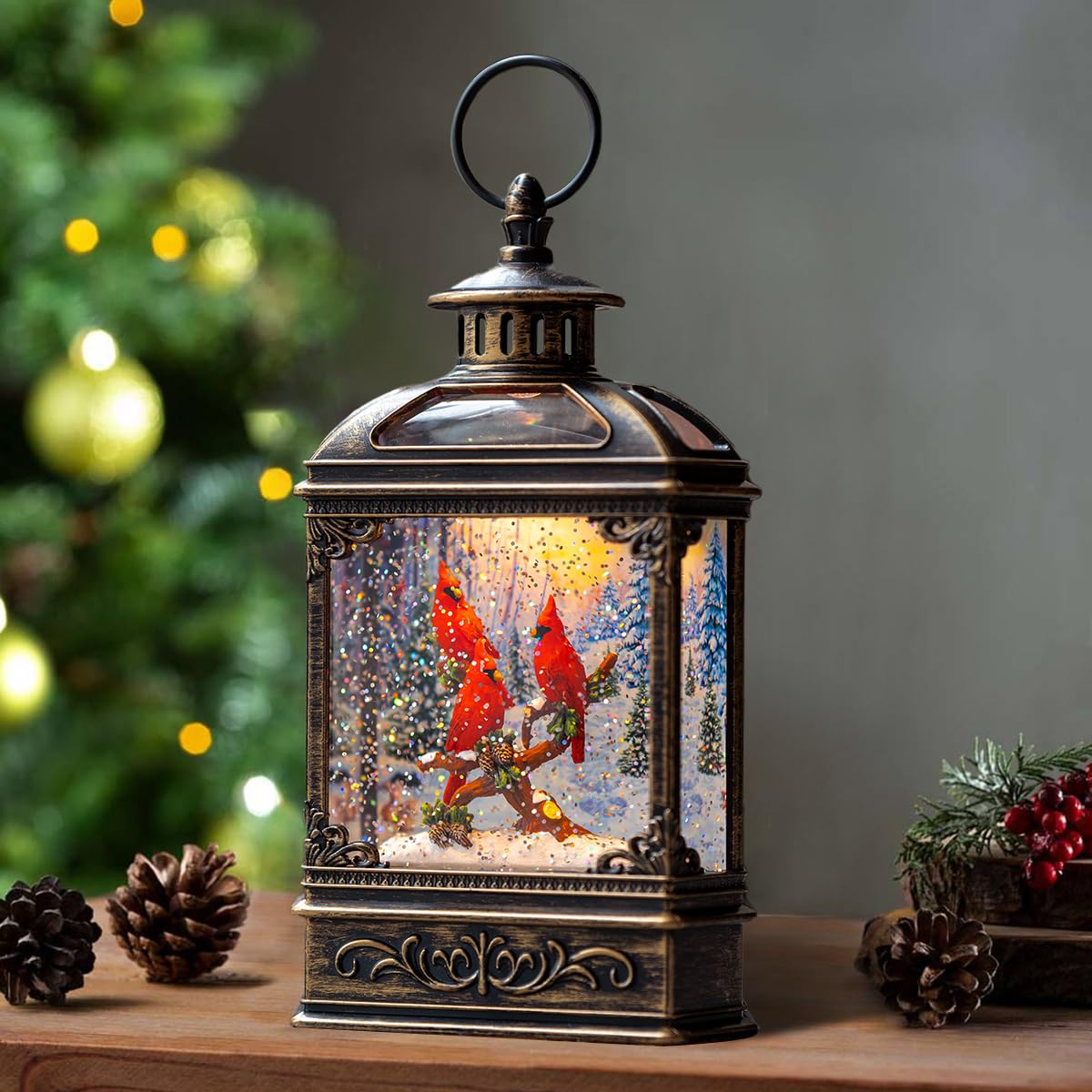 Christmas Snow Globe Swirling Glittering Nativity Scene with Music, USB Lined/Battery Operated Lighted Water Lantern for Christmas Festival Decoration Gifts