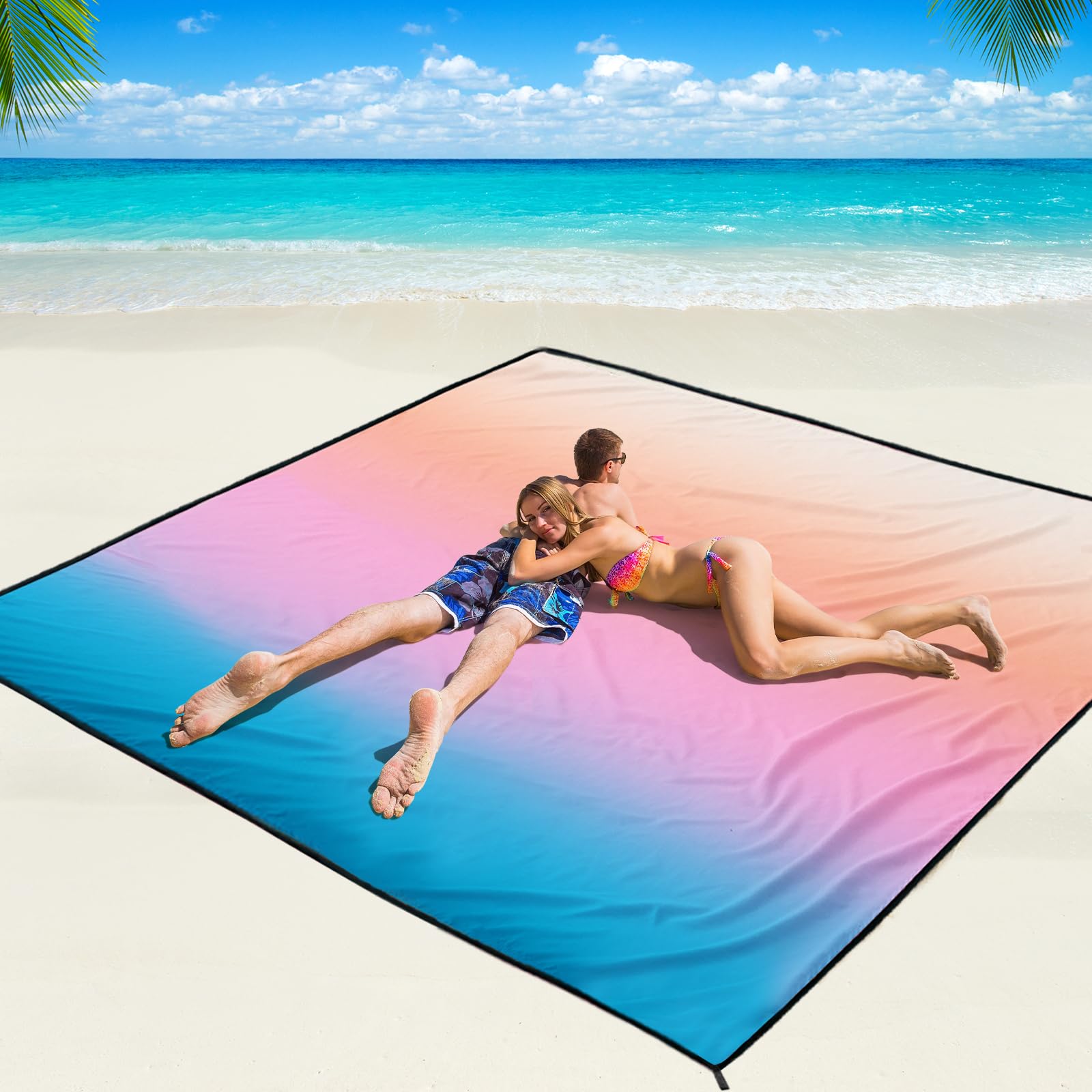 Beach Blanket Waterproof Sandproof Beach Mat 79" X 83" /10'x9'for 2-8 Adults Quick Drying Outdoor Picnic Mat Beach Accessories for Travel, Camping, Hiking