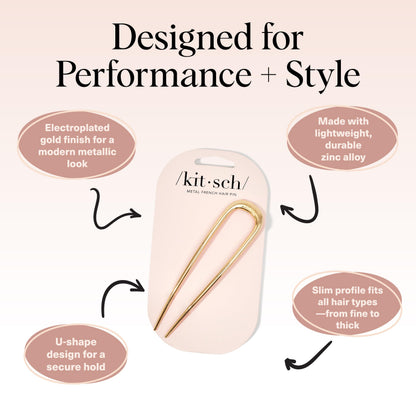 Kitsch Metal French Hair Pin for Women - Elegant Hair Accessories, Ideal for Buns & French Twist, Designed for a Secure, Comfortable Fit | Ideal Gifts for Women - Hematite