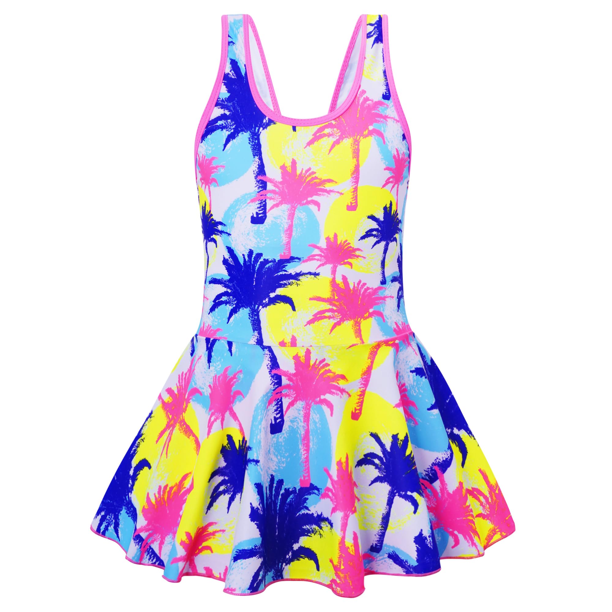 Akokvlar Girl One Piece Swimsuit with Skirt Bathing Suit Swimwear 3-16Y