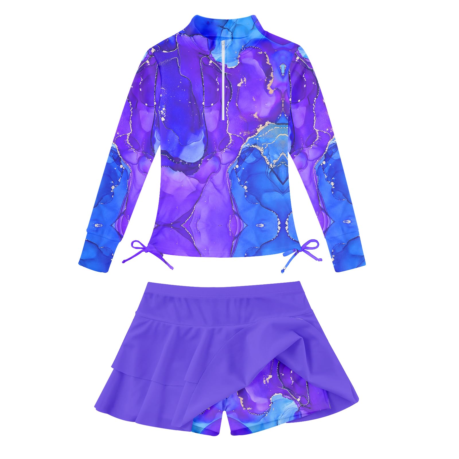 Vogseek 3-12T Girls Rash Guard 2 Pieces Bathing Suit Long Sleeve Swimsuit Swimming Skirt with Shorts Swimwear