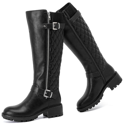 Women's Knee High Boots Classic Comfort Riding Combat Boot Round Toe Side Zipper Long Tall Fall Winter Boots for Women.