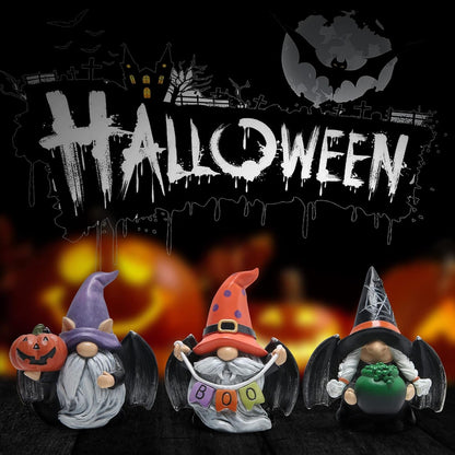 Hodao 3pcs Halloween Gnomes Decorations Handmade Scandinavian Gnome Figurines with Black Wing Boo Halloween Gnomes Figurines Decor Pumpkin Office Table Decorations Gifts
