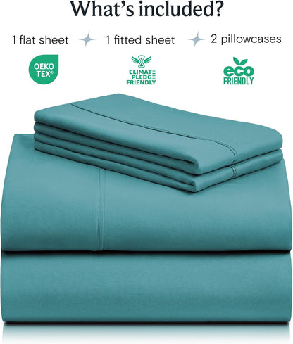 LuxClub 4 PC Queen Sheet Set, Breathable Luxury Bed Sheets, Deep Pockets Wrinkle Free Cooling Sheets Machine Washable Hotel Bedding Silky Soft - Teal Queen