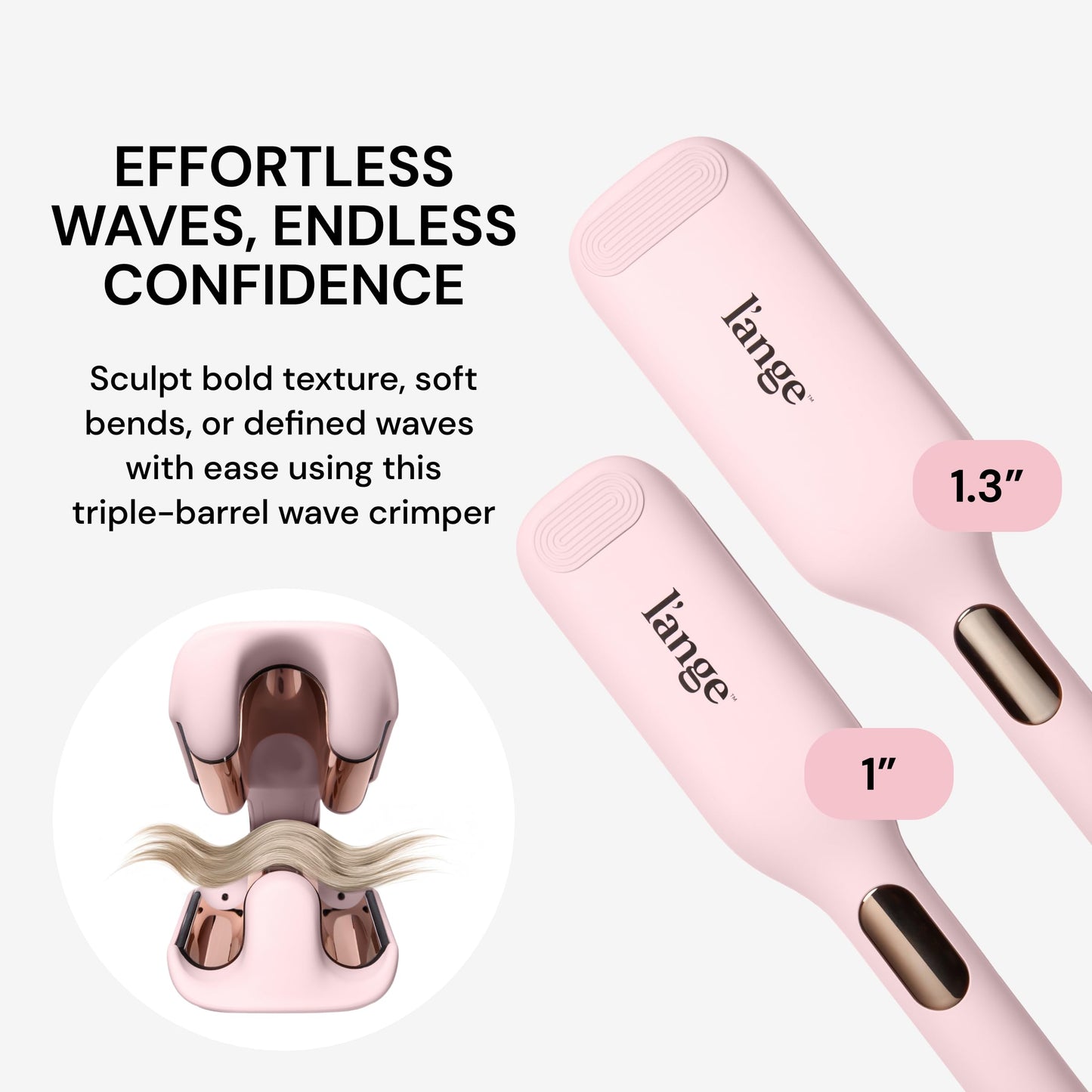 L'ANGE Hair SculptWaver Titanium Deep Wave Crimper | Modern Crimper for Easy, Uniform Waves & Sculpted Texture | Negative Ion Technology for Frizz-Free Shine & Smooth Hair (Blush - Large)
