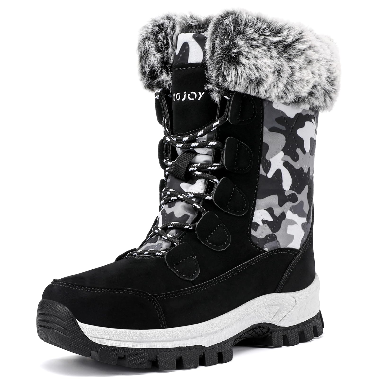 COOJOY Womens Winter Snow Boots Waterproof Shoes Walking Comfortable Hiking Tennis Booties Furry Mid Calf Warm Lightweight