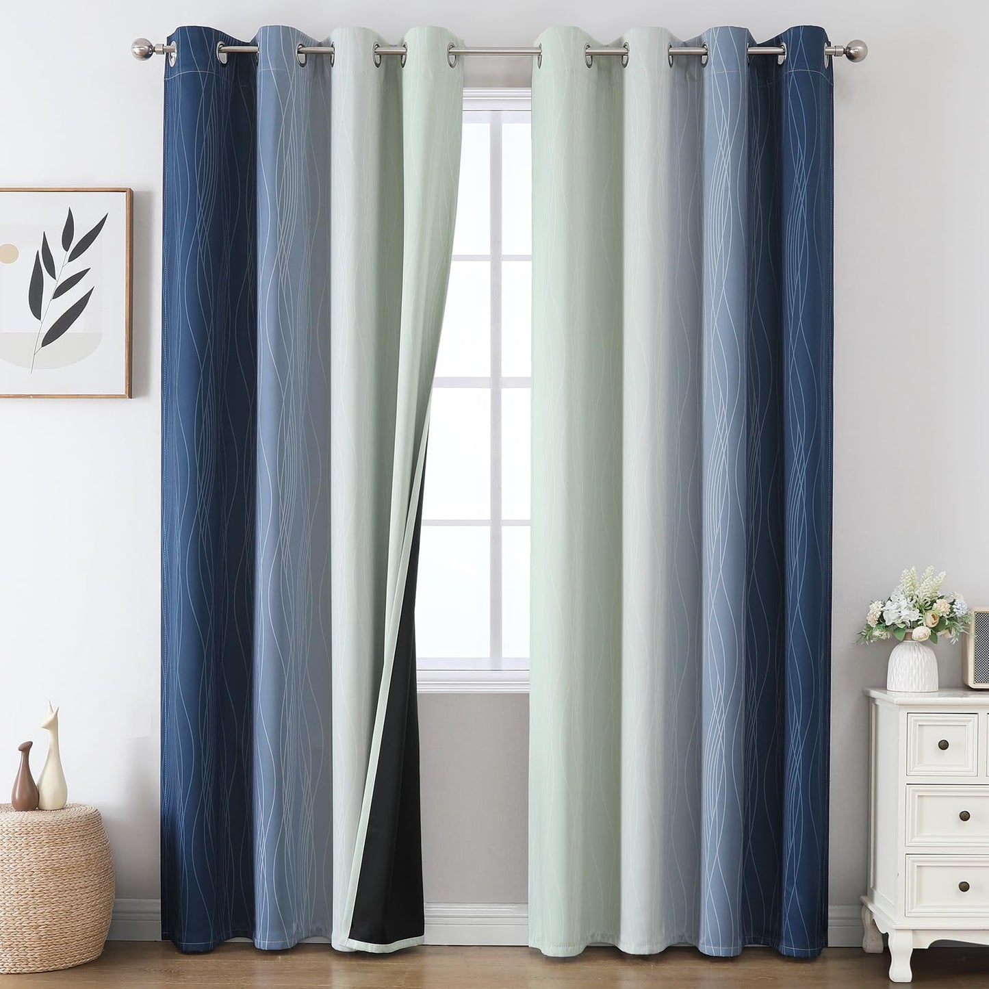 Estelar Textiler Beige and Greyish White Blackout Curtains for Living Room, Full Room Darkening Gradient Drapes for Bedroom, Thermal Insulated Ombre Grommet Curtains for Dining Room,52Wx84L,2 Panels