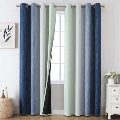 Estelar Textiler Beige and Greyish White Blackout Curtains for Living Room, Full Room Darkening Gradient Drapes for Bedroom, Thermal Insulated Ombre Grommet Curtains for Dining Room,52Wx84L,2 Panels