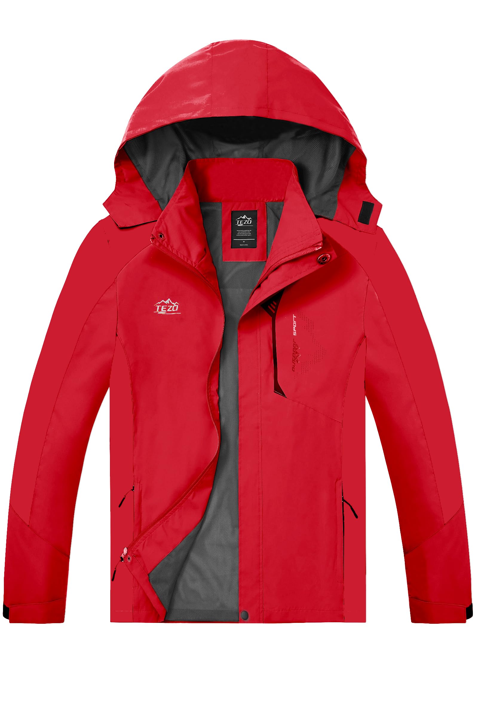 TEZO Mens Rain Jacket Waterproof with Hooded Hiking Coat Lightweight Windbreaker