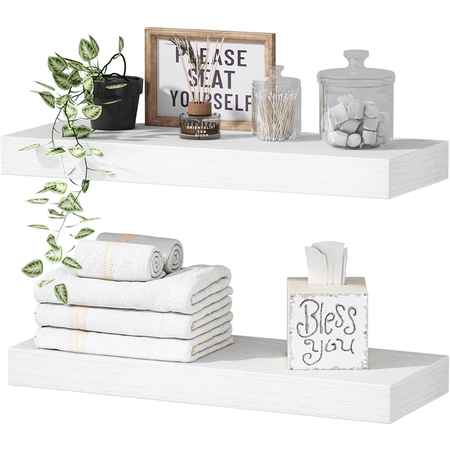 QEEIG Bathroom Floating Shelves for Wall Mounted Shelf Over Toilet Farmhouse Home Decor Display Shelving Small 16 inch Set of 2, Rustic Brown (008-40BN)