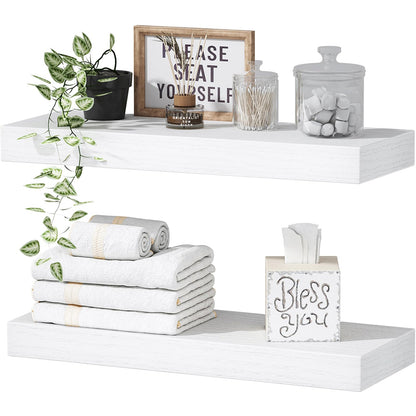 QEEIG Bathroom Floating Shelves for Wall Mounted Shelf Over Toilet Farmhouse Home Decor Display Shelving Small 16 inch Set of 2, Rustic Brown (008-40BN)