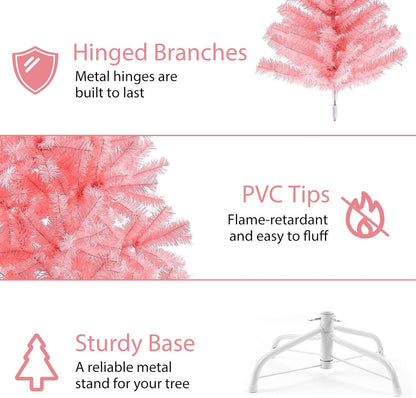 6ft Pink Artificial Christmas Tree,Hinged Full Tree with 700 Branch Tips and Metal Stand Easy Assembly Xmas Tree for Indoor and Outdoor Decoration