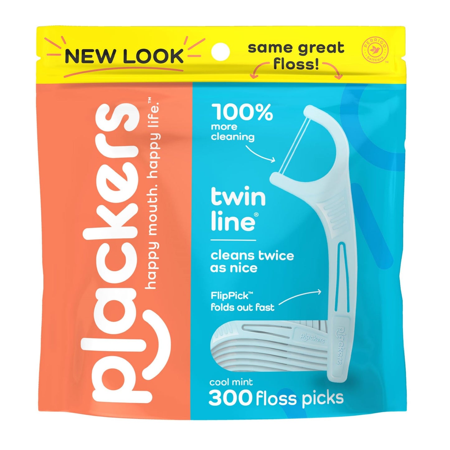 Plackers Twin-Line Dental Flossers, Cool Mint Flavor, Dual Action Flossing System, Easy Storage, Super Tuffloss, 2X The Clean, 75 Count