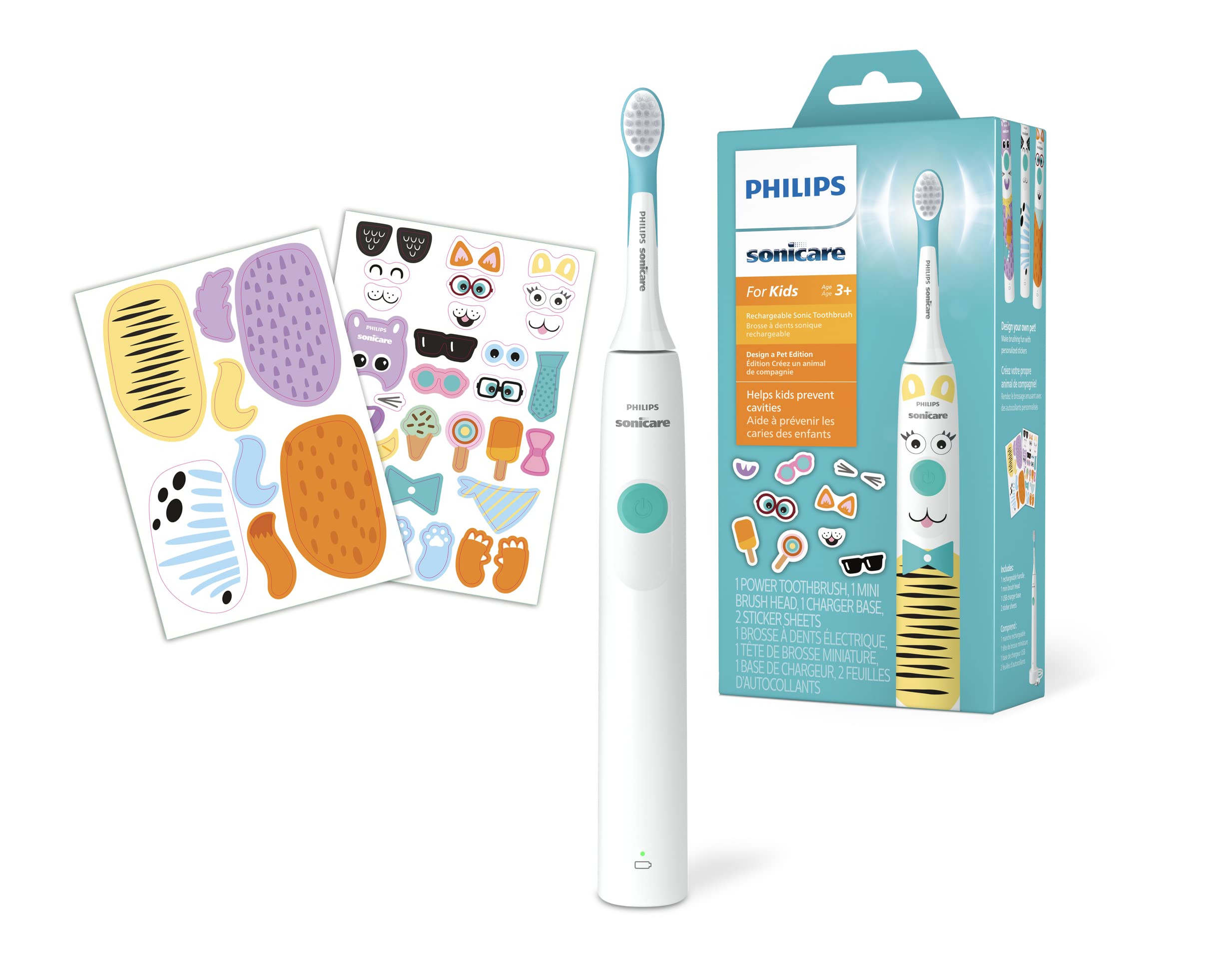 Philips Sonicare for Kids 3+ Bluetooth Connected Rechargeable Electric Power Toothbrush, Interactive for Better Brushing, Turquoise, HX6321/02