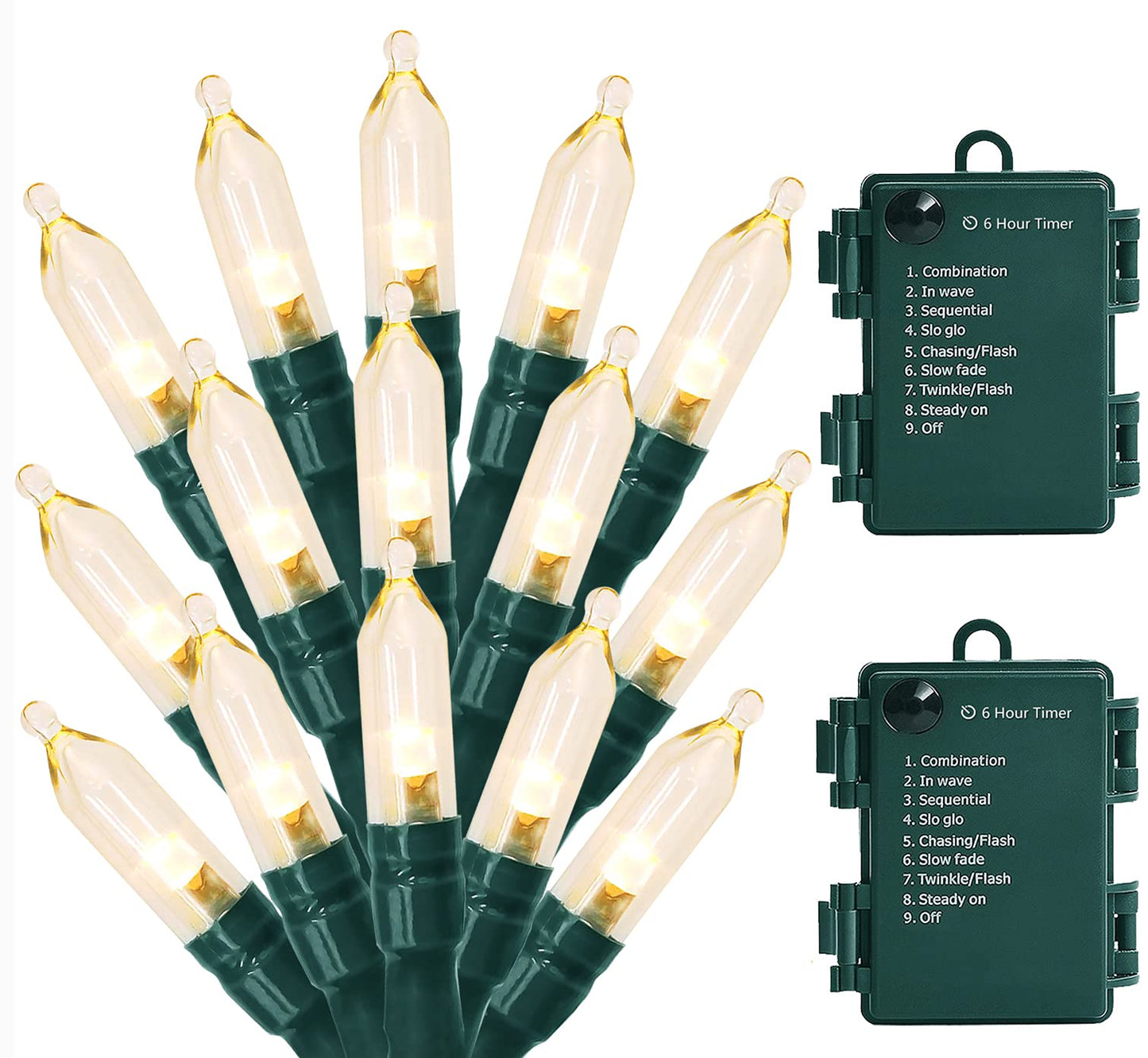 Christmas Light, 33ft 100 LED Battery Operated String Lights with Auto Timer & 8 Modes, Green Wire Outdoor Waterproof String Lights for Outdoor and Indoor Christmas Decor – Warm White