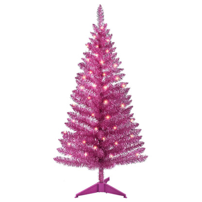 4ft Lighted Artificial Black Christmas Tree, Not Pre-lit Black Tinsel Pine Trees with Lights, Ideal for Ideal for Home, Office, and Xmas Party Décor - Includes Stand