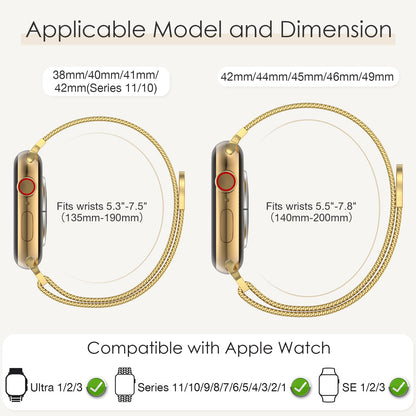 Original Milanese Loop Band Compatible with Apple Watch 38mm 40mm 41mm 42mm 44mm 45mm 46mm 49mm - Women & Men Magnetic Closure Adjustable Metal Strap for iWatch Series 11 10 9 8 7 6 5 4 SE2 3 Ultra2 3