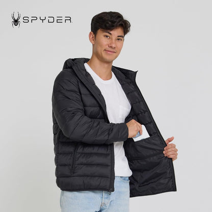 Spyder Packable Puffer Jacket Men with Hood, Lightweight Winter Jackets for Men