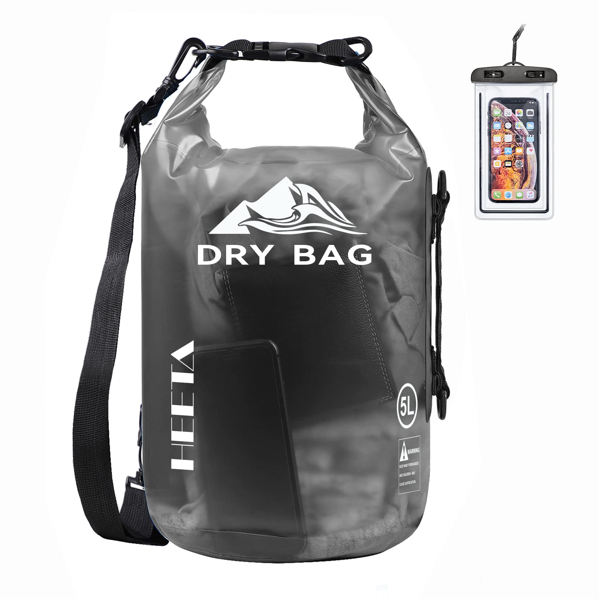 HEETA Dry Bag Waterproof for Women Men, 5L/10L/20L/30L/40L Roll Top Lightweight Dry Storage Bag Backpack with Phone Case for Travel Swimming Boating Kayaking Paddle Board Camping Beach Accessories