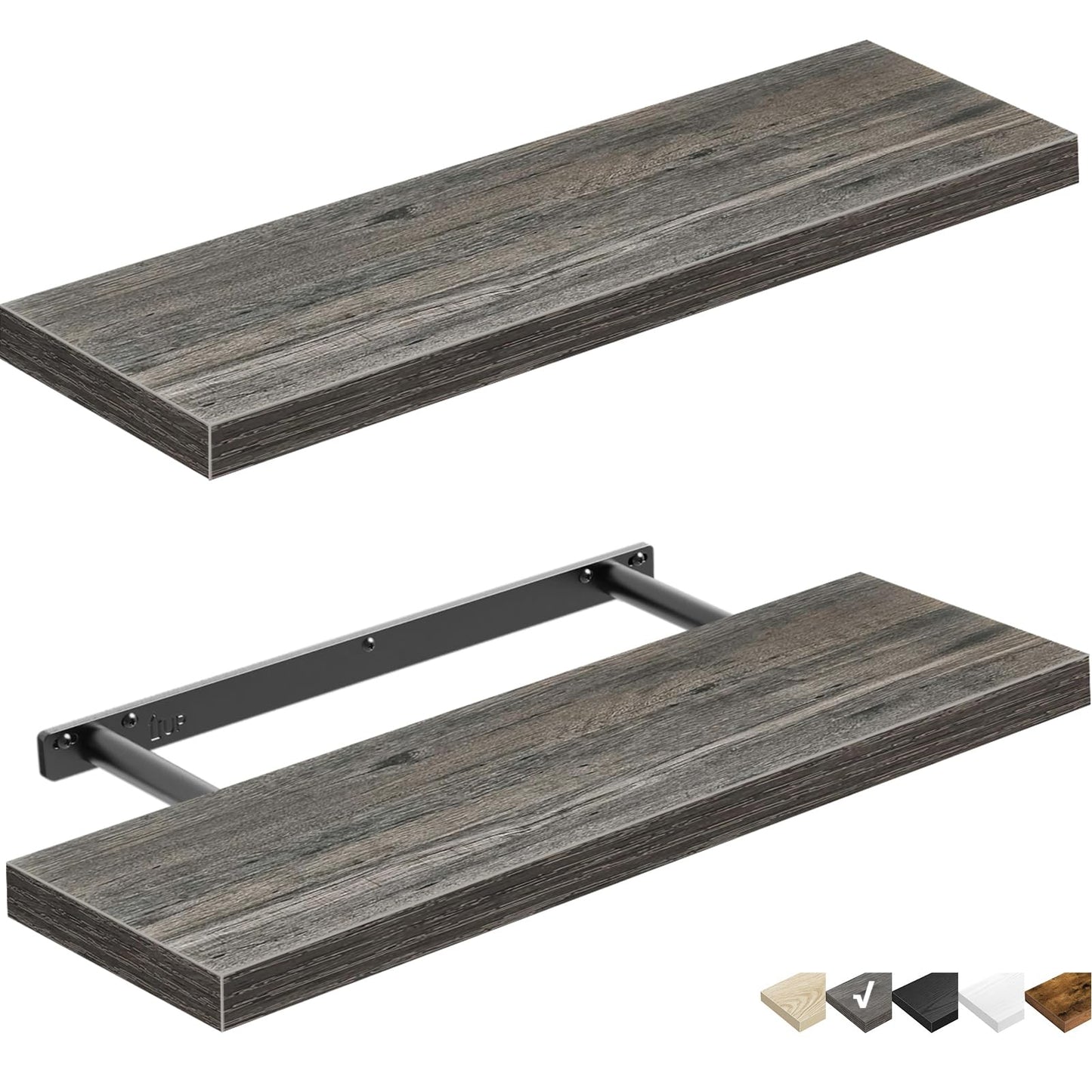 QEEIG Bathroom Floating Shelves for Wall Mounted Shelf Over Toilet Farmhouse Home Decor Display Shelving Small 16 inch Set of 2, Rustic Brown (008-40BN)