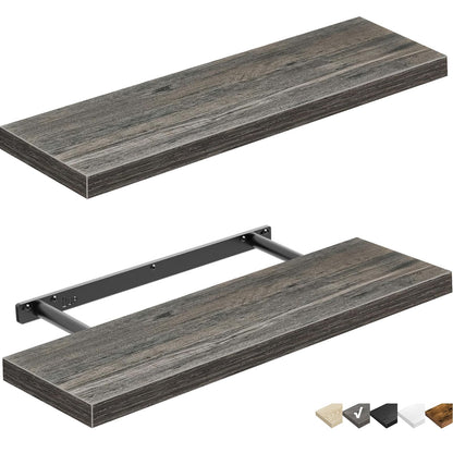 QEEIG Bathroom Floating Shelves for Wall Mounted Shelf Over Toilet Farmhouse Home Decor Display Shelving Small 16 inch Set of 2, Rustic Brown (008-40BN)