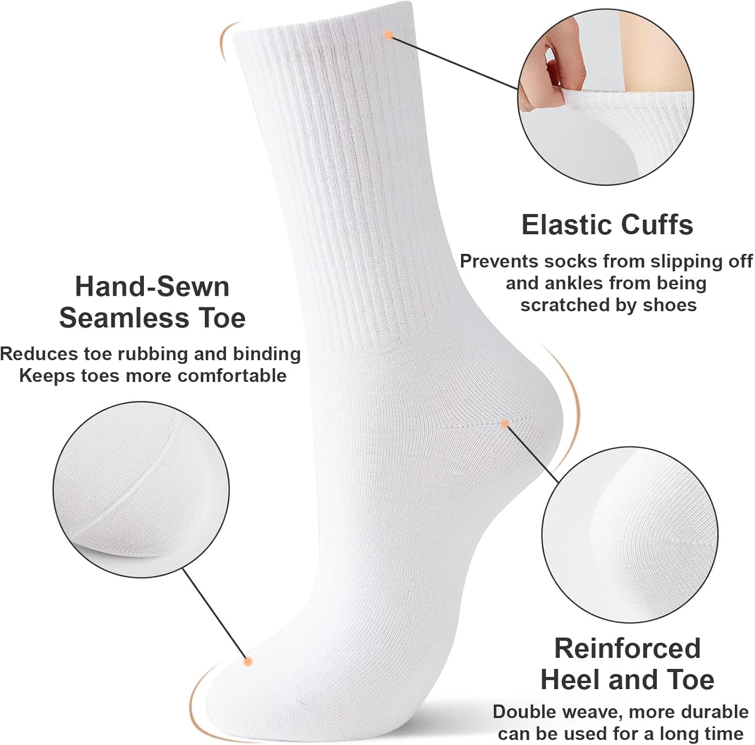 J-BOX Women Breathable Cotton Crew Socks - Cushioned Athletic Socks for Yoga, Running & Casual, 5 Pairs
