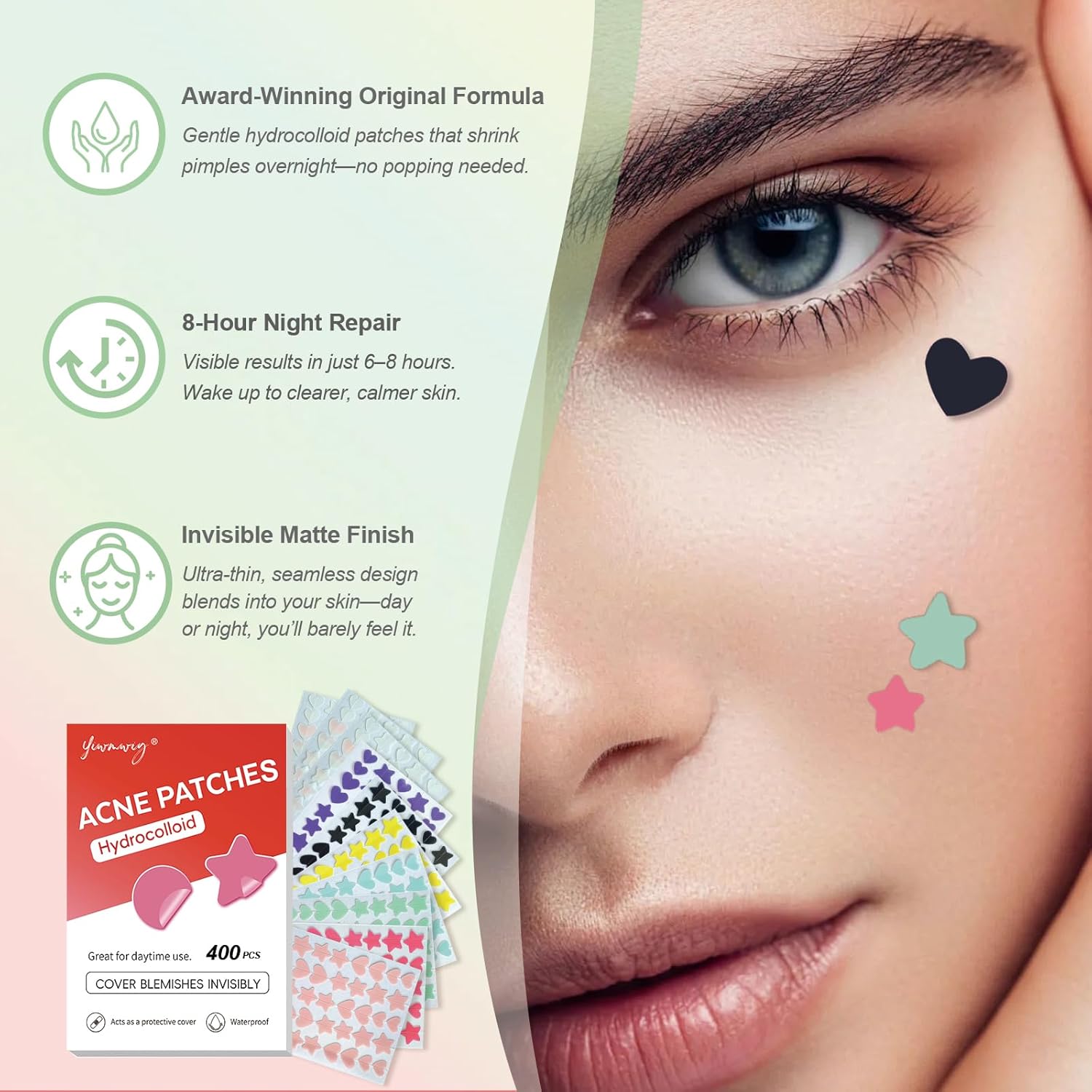 Star Pimple Patches for Face (400 Counts) Festival Beauty Party, Hydrocolloid Cute Acne Patches Cover Zits Blemishes, Zit Patches Spot Stickers Acid Tea Tree Oil,Zit Patches Pads for Skin Care