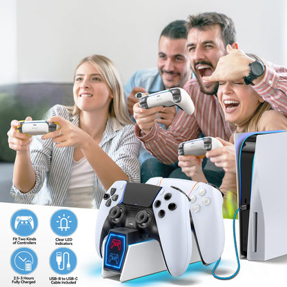 PS 5 Controller Charger Station Compatible with PlayStation 5 Faceplates Edge & Dual Controller, 9 Lightings PS 5 Accessories Charging Station, PS 5 Dock Stand with LED Indicator & On-Off Switch