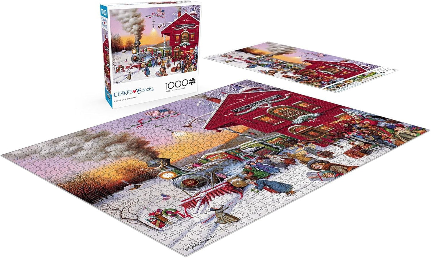 Buffalo Games – Charles Wysocki - Whistle Stop Christmas- 1000 Piece Holiday Jigsaw Puzzle - Festive Puzzles for Adults – Precision-Cut Pieces, Winter Artwork, Hours of Relaxing Fun