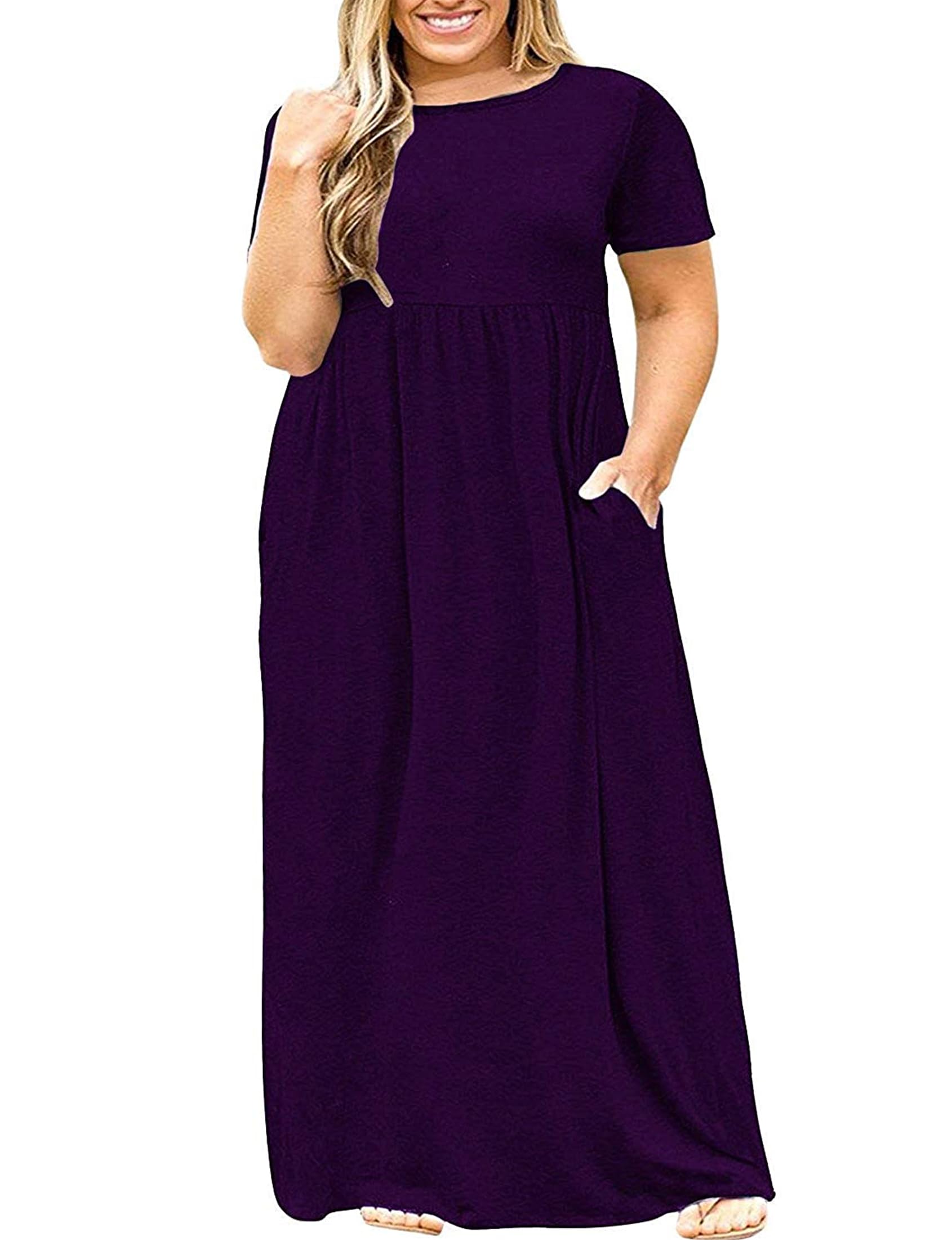 Halife Plus Size Dresses for Curvy Women Summer Casual Beach Long Maxi Dress with Pockets