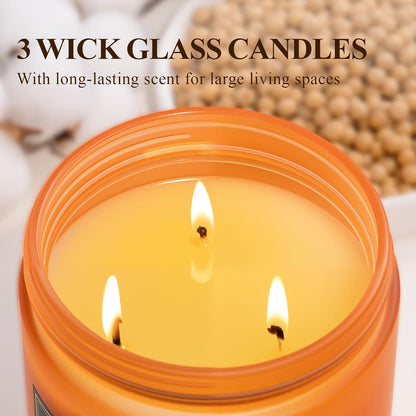 Auelife Spiced Vanilla Apple Scented Candle – 22oz Large 3-Wick Soy Candle, Cozy Fall & Autumn Candles for Home, Holiday Gift for Women & Men