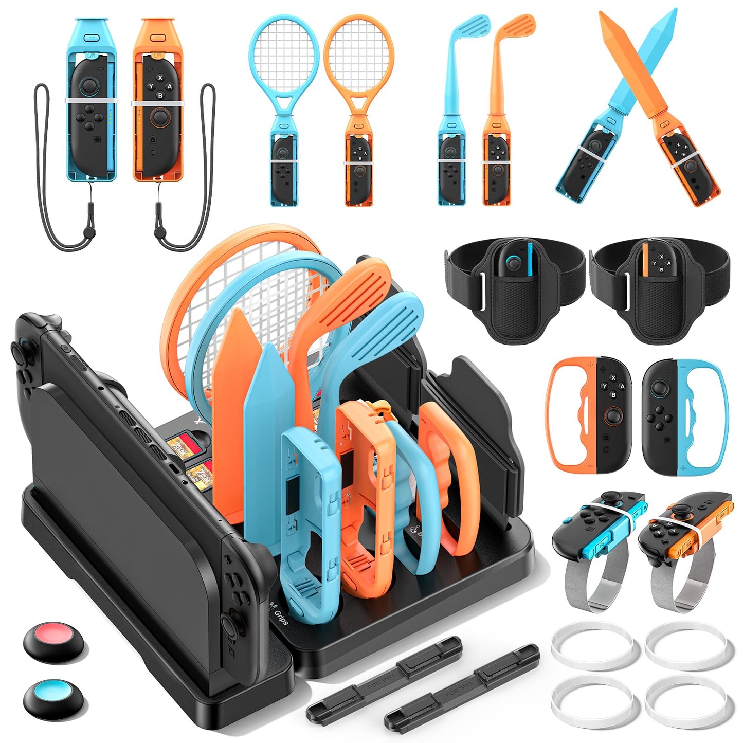 Switch Sports Accessories Kit with Storage Station - Compatible with Switch/OLED & Joy-con, Ideal for Family Sports Party Game Storage and Organization Wii U PS3 Interactive Gaming Figures