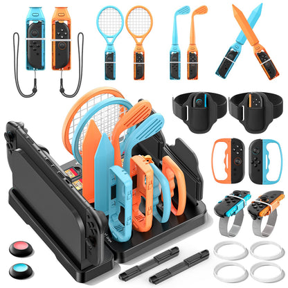 Switch Sports Accessories Kit with Storage Station - Compatible with Switch/OLED & Joy-con, Ideal for Family Sports Party Game Storage and Organization Wii U PS3 Interactive Gaming Figures